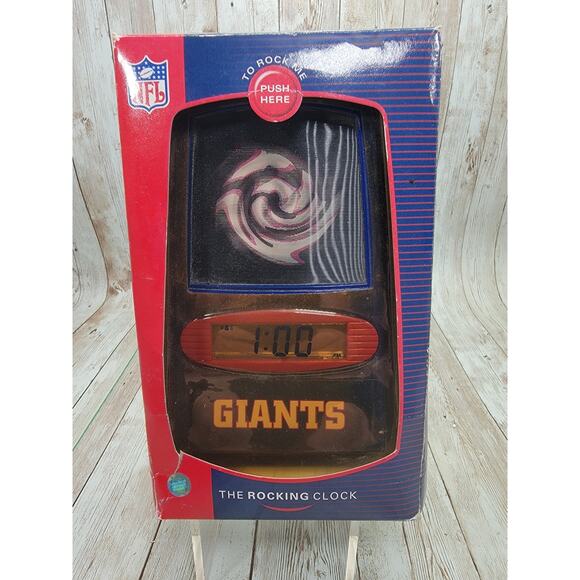 Vintage ThoughtWorks New York Giants Blue Lenticular Display Rocking Clock - Picture 1 of 8